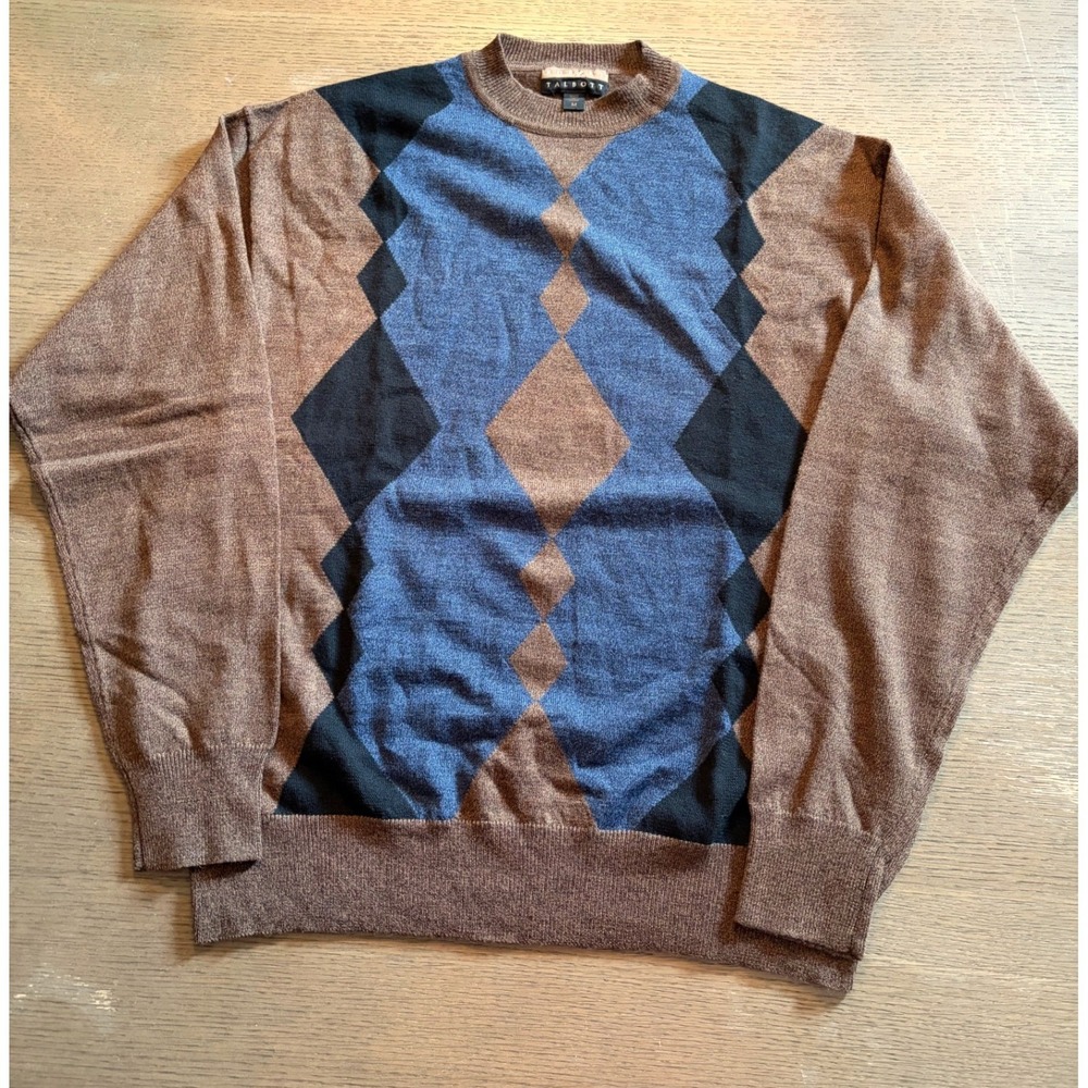 Robert Talbott Mens Argyle Crewneck Sweater Brown Blue Black Size M - Picture 3 of 9